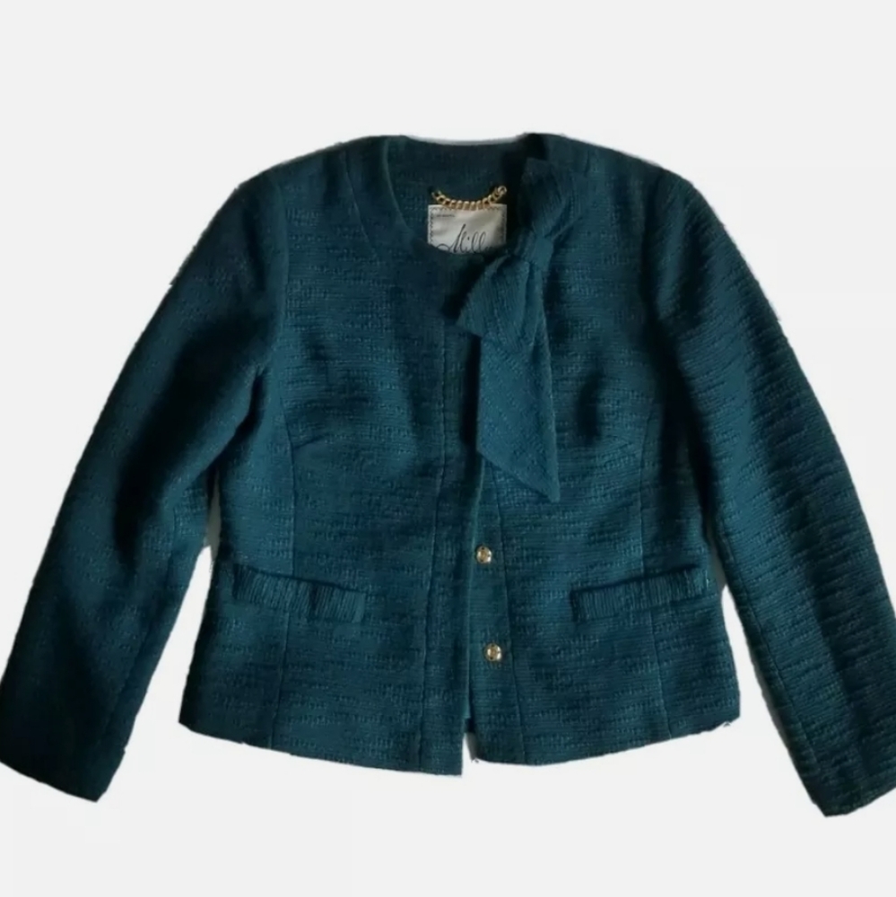 Millie of New York Tweed Boucle Teal Jacket sz 6 - Picture 9 of 11